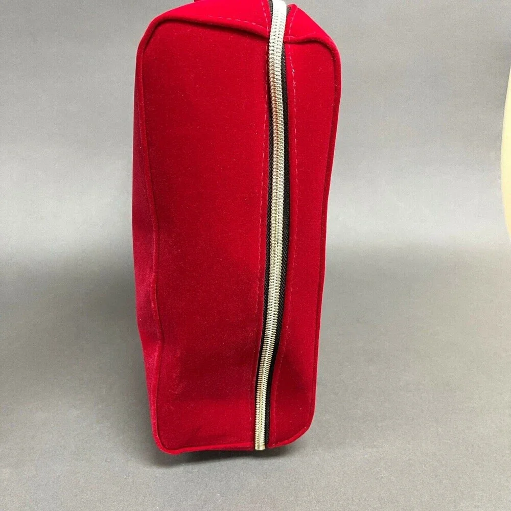 Estee Lauder Red Velvet Gold Zipper Cosmetic‎ Bag with Handle 9 1/2 x 12 1/2 x 4